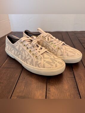 Michael Kors Womens Sz 10 Keaton Logo Lace Up Sneakers in Vanilla Preppy Casual